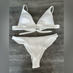 Rib triangle bikini swimsuit, white, from Shein